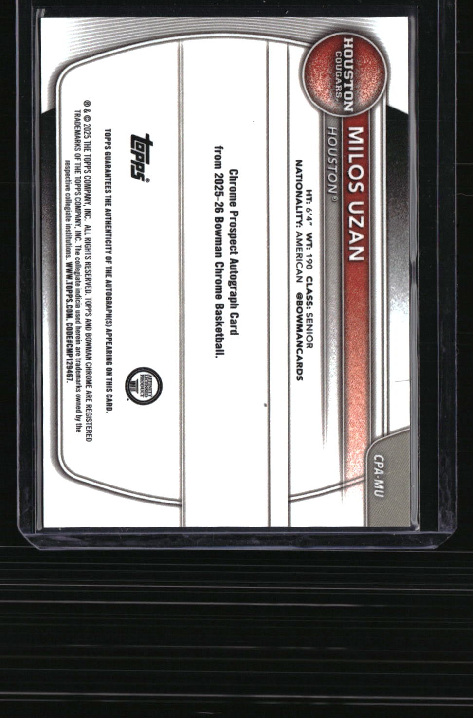 2025-26 Bowman Milos Uzan Chrome Prospect Autographs Black Refractor #/10