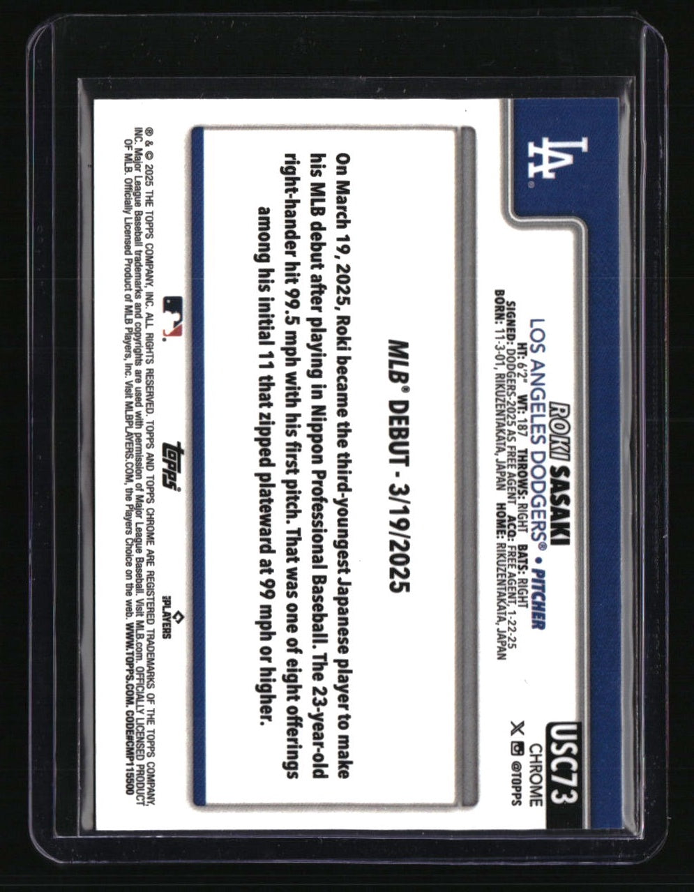 2025 Topps Chrome Update Sapphire Edition Roki Sasaki