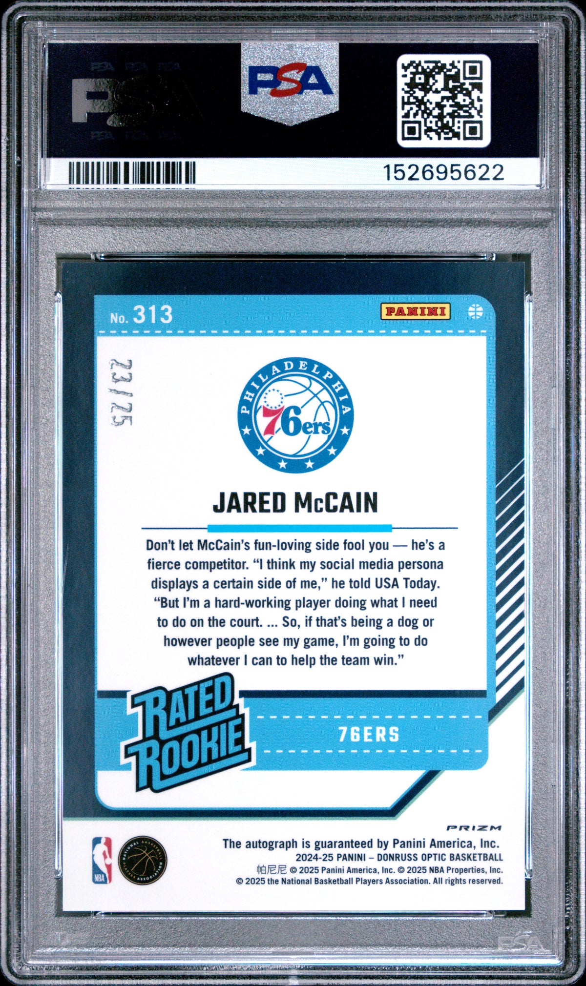 2024 Panini Donruss Optic Jared Mccain Signature-Pink Fast Break PSA 9