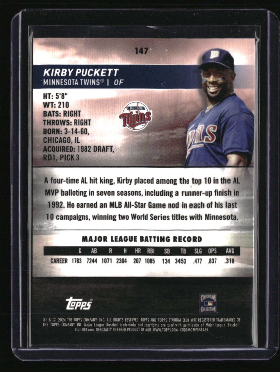 2024 Stadium Club Kirby Puckett Chrome Pearl White Refractors #/30