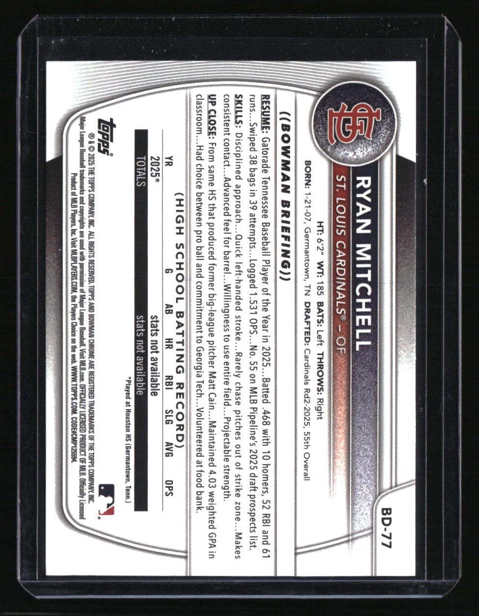 2025 Bowman Draft Ryan Mitchell Green Border #/99