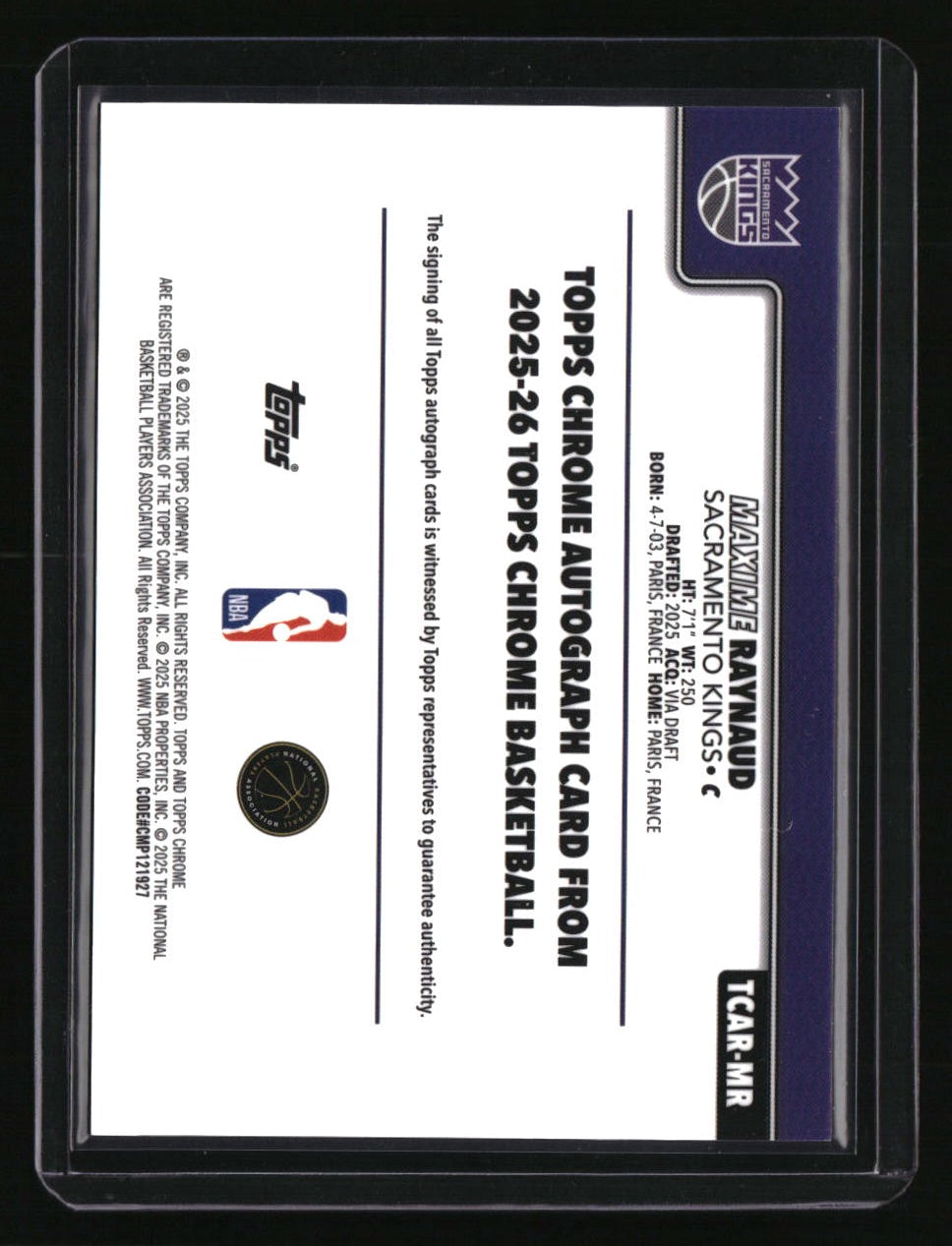 2025-26 Topps Chrome Maxime Raynaud Chrome Rookie Autographs