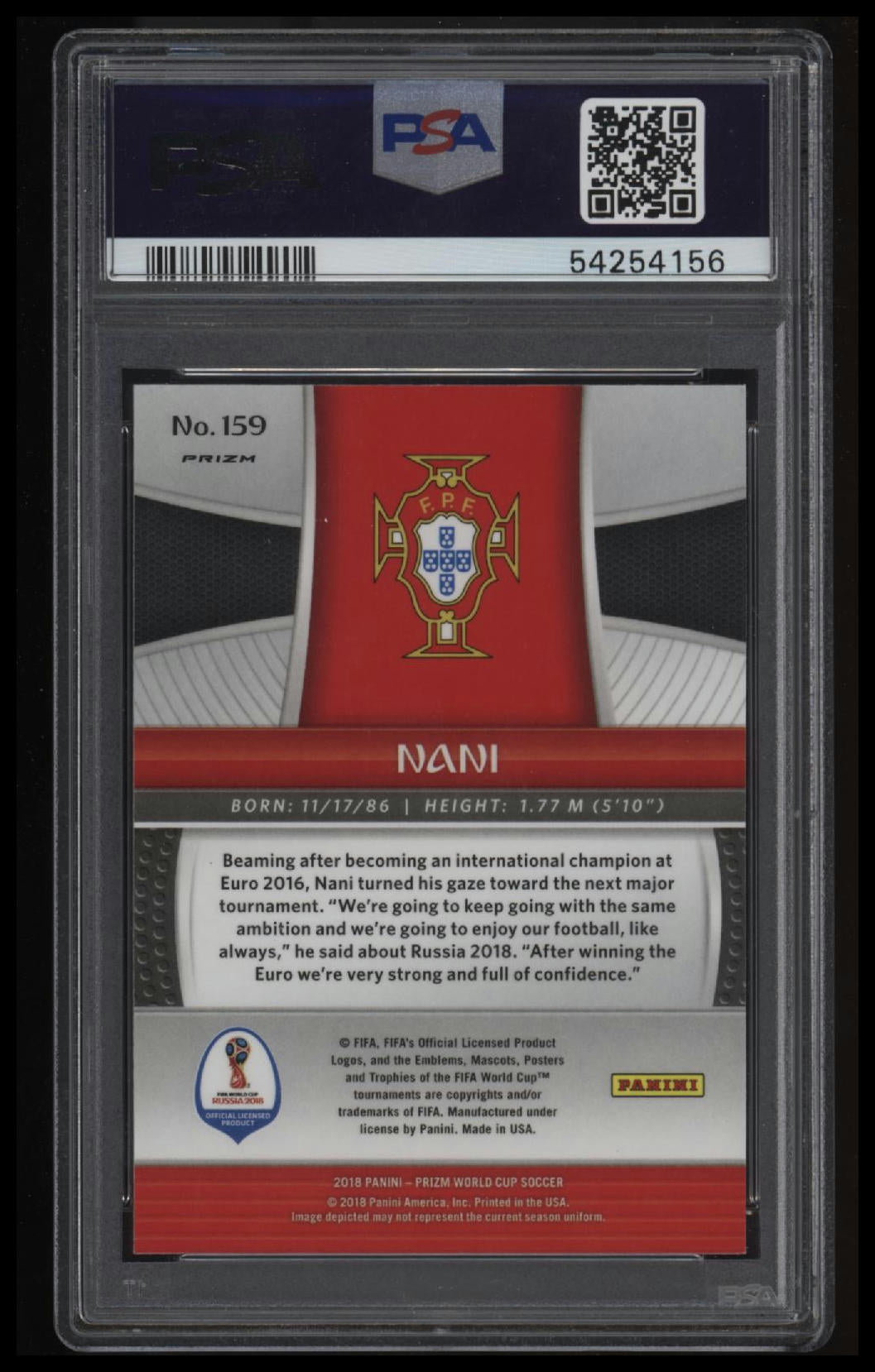 2018 Panini Prizm World Cup #159 Nani Red Mosaic Prizm PSA 10