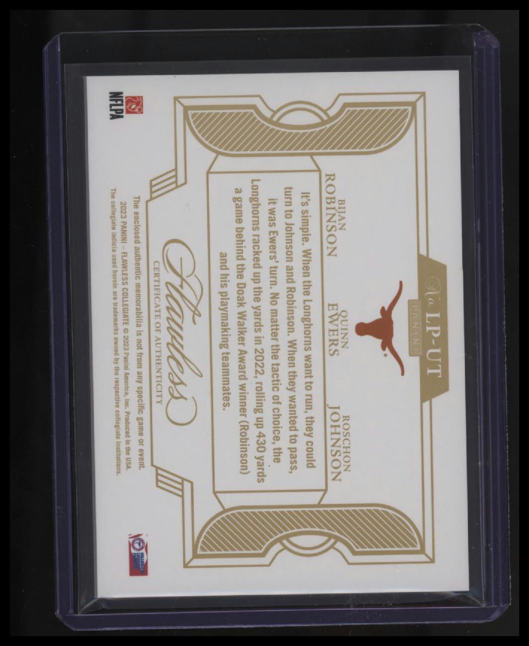 2023 Panini Flawless Collegiate Bijan Robinson / Ewers / Johnson Patches #/20