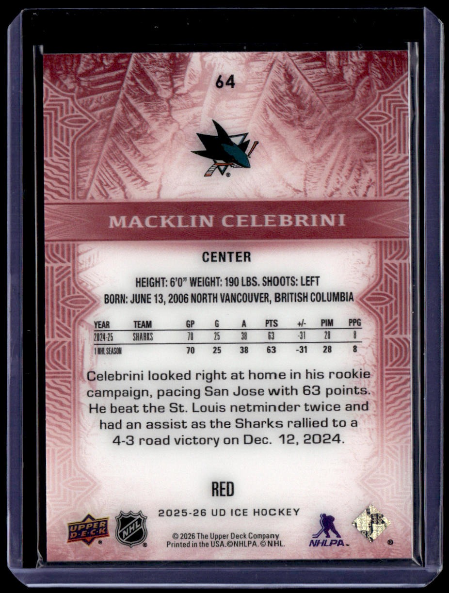 2025-26 Upper Deck Ice Macklin Celebrini Auto