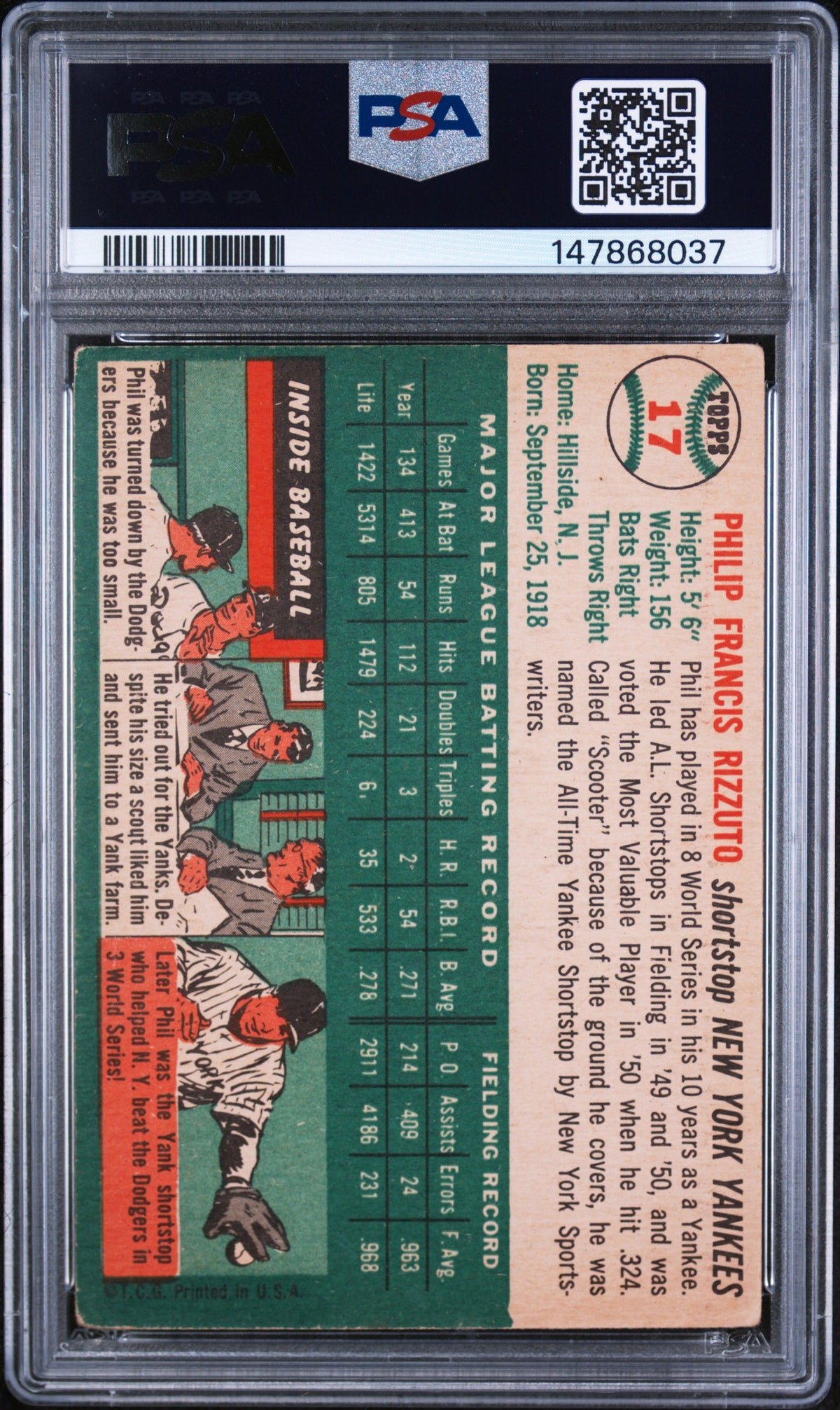 1954 Topps Phil Rizzuto PSA 2