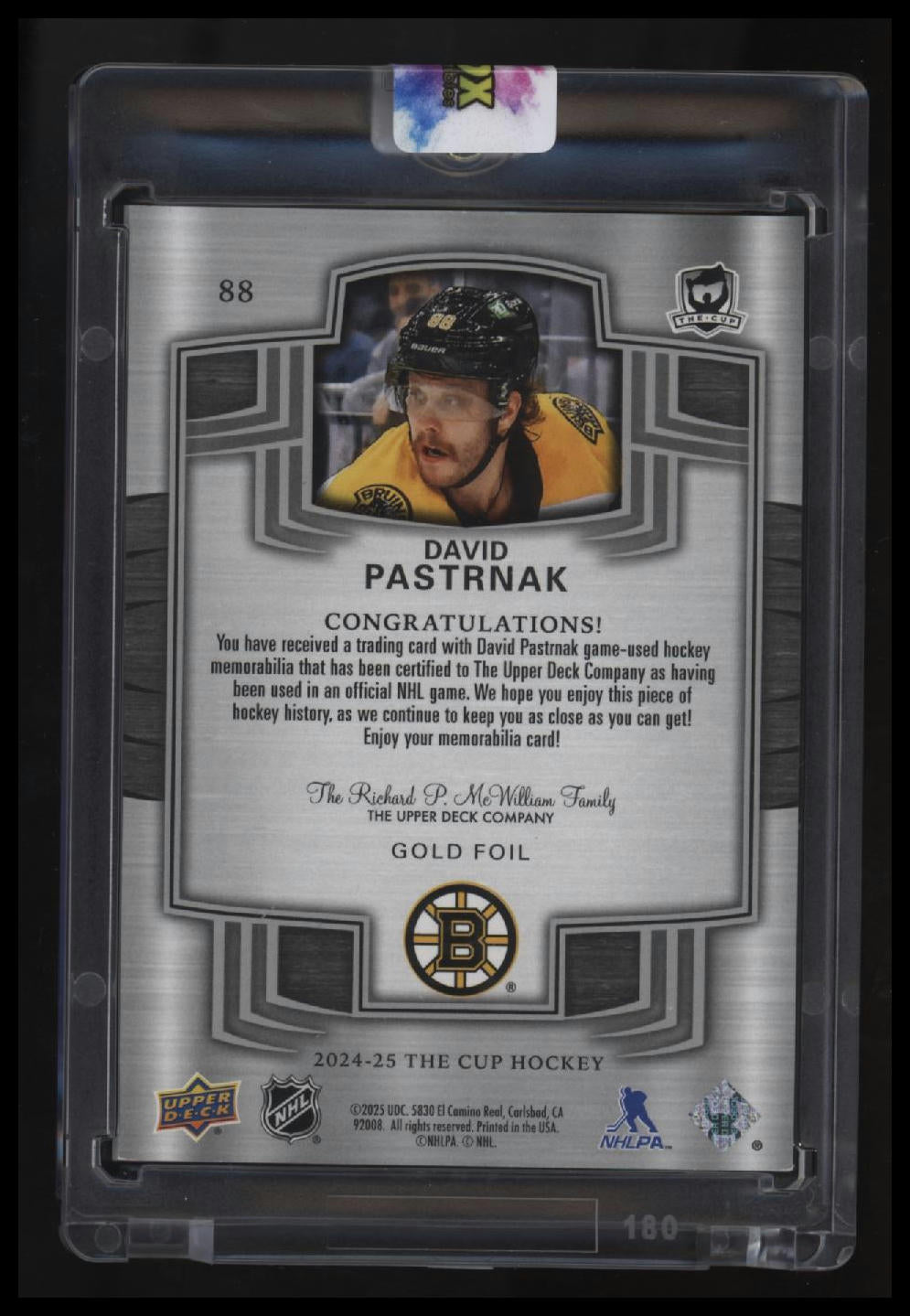2024-25 Upper Deck The Cup David Pastrnak Gold Foil #/8
