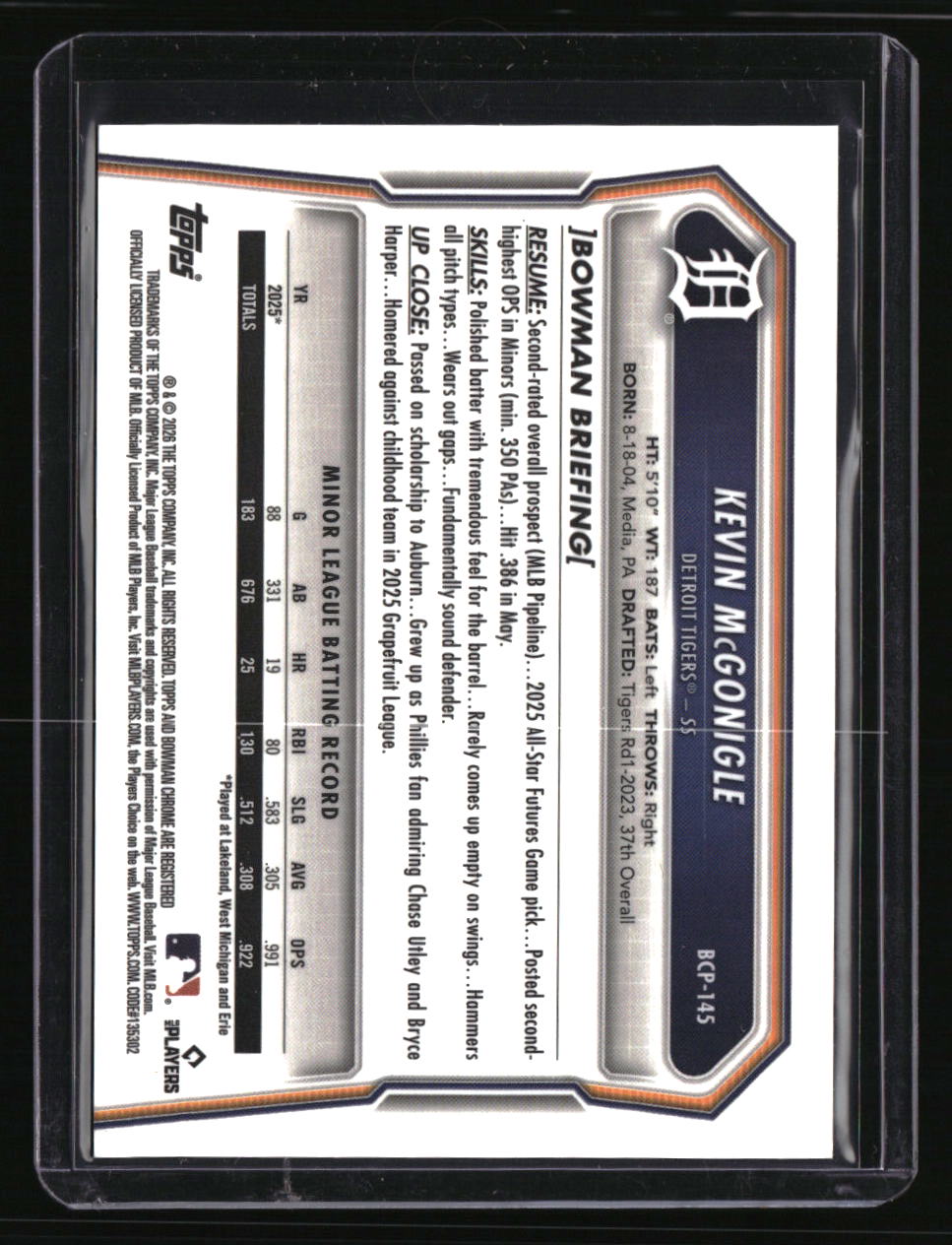 2026 Bowman Kevin McGonigle Chrome Prospects Gold Geometric Refractor #/50