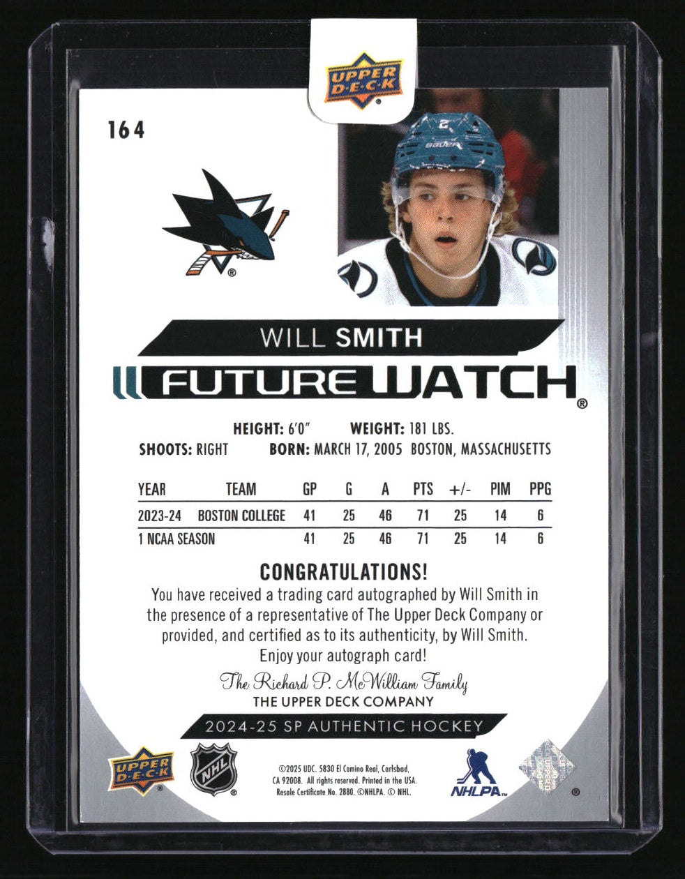 2024-25 SP Authentic Will Smith #/999 Autograph Upper Deck Sealed