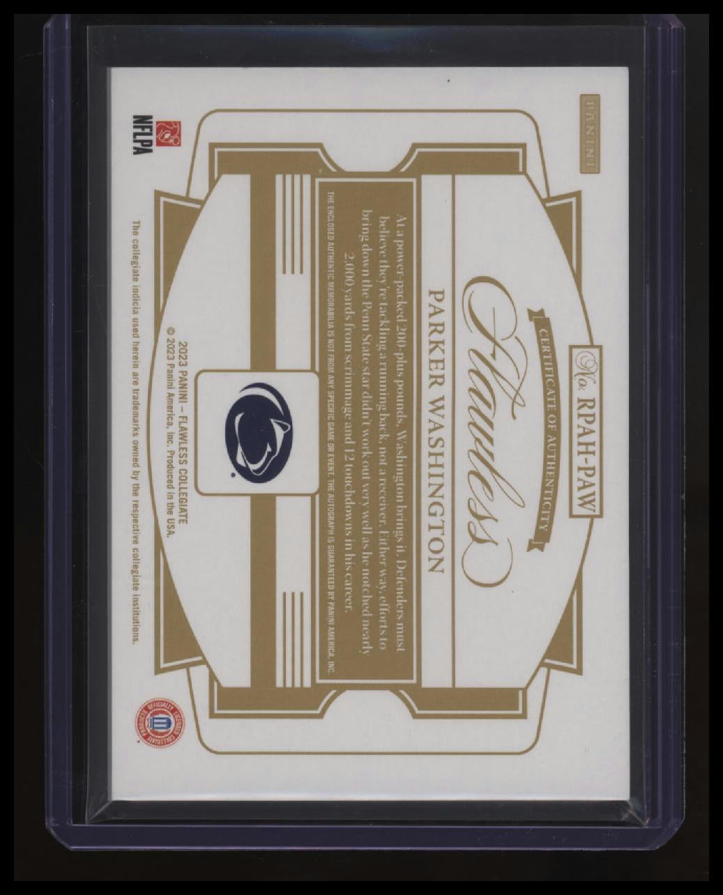 2023 Panini Flawless Collegiate Parker Washington Rookie Patch Auto Gold #/10