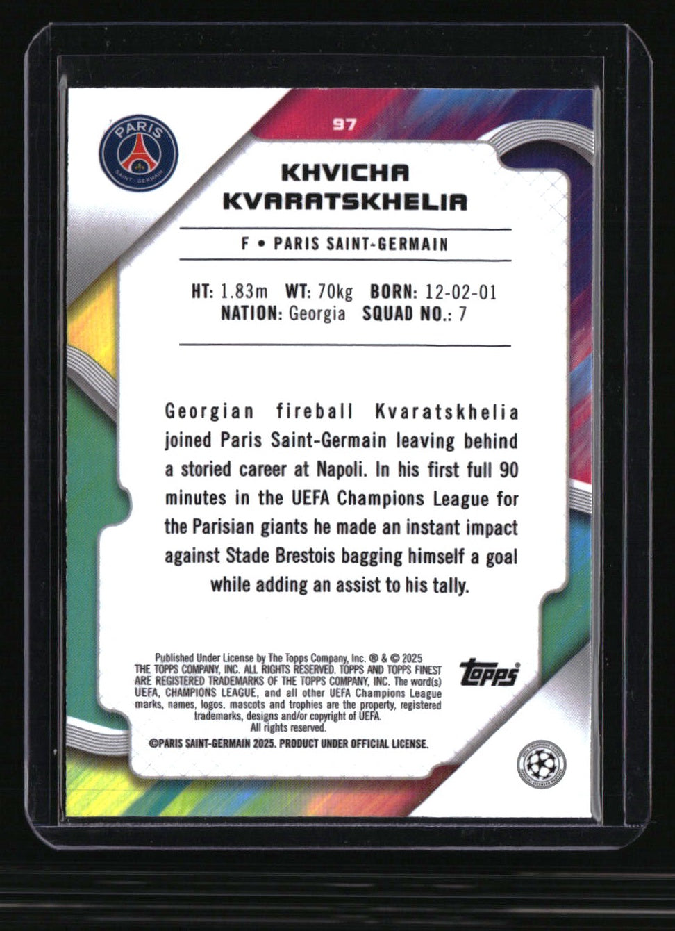 2024-25 Finest UEFA Club Competitions Khvicha Kvaratskhelia Blue Refractor #/75