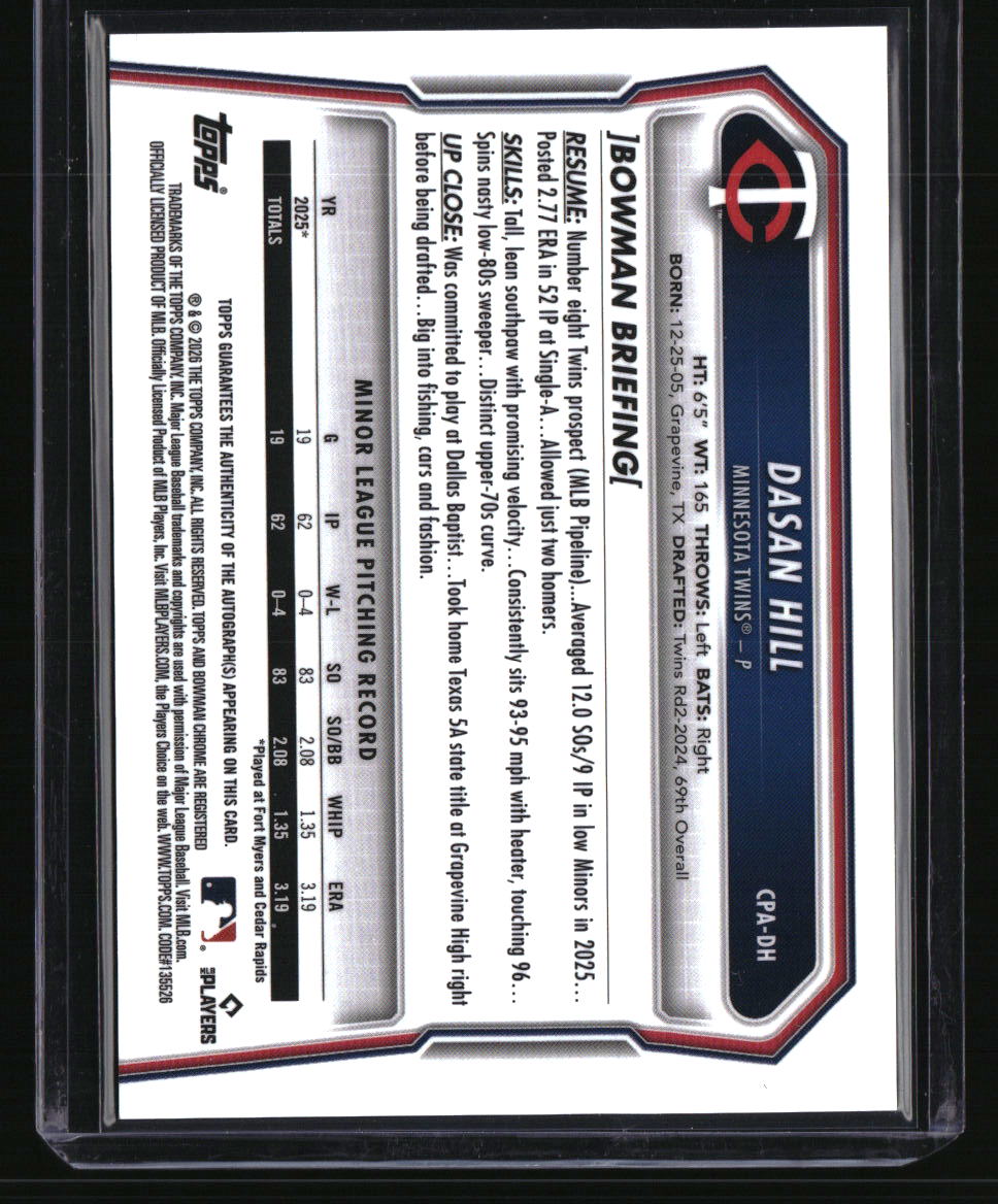 2026 Bowman Dasan Hill Chrome Prospect Autographs