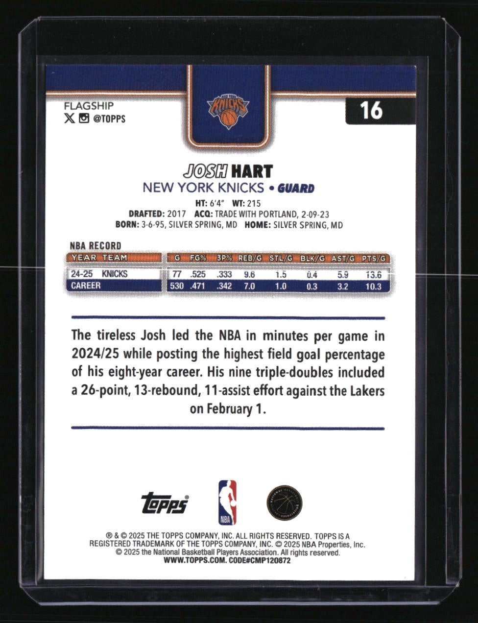 2025-26 Topps Josh Hart Gold Holo Foil #/50