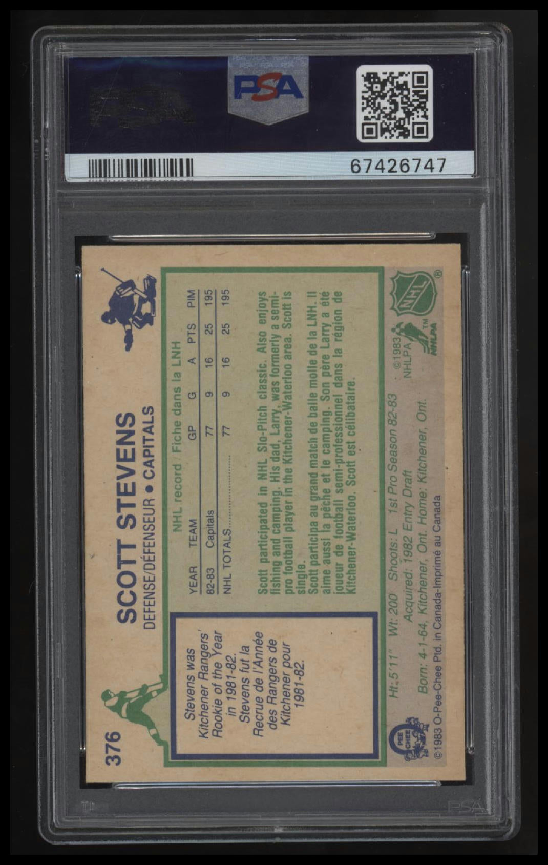 1983 O-Pee-Chee Scott Stevens PSA 8