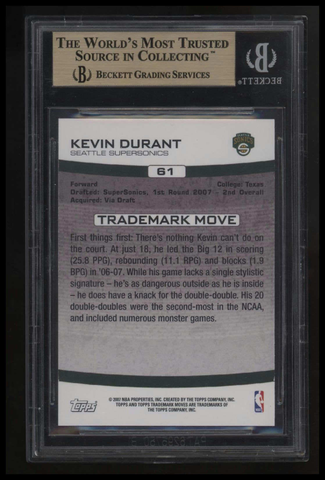 2007-08 Topps Trademark Moves Kevin Durant RC BGS 9.5