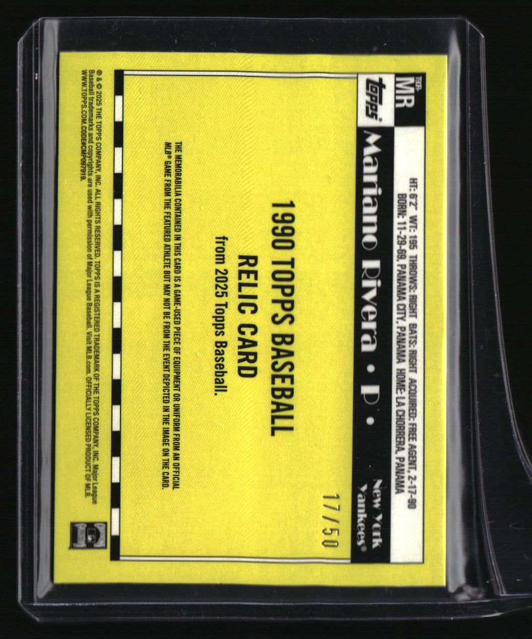 2025 Topps Mariano Rivera 35th Anniversary Relics Gold (Series One) #/50