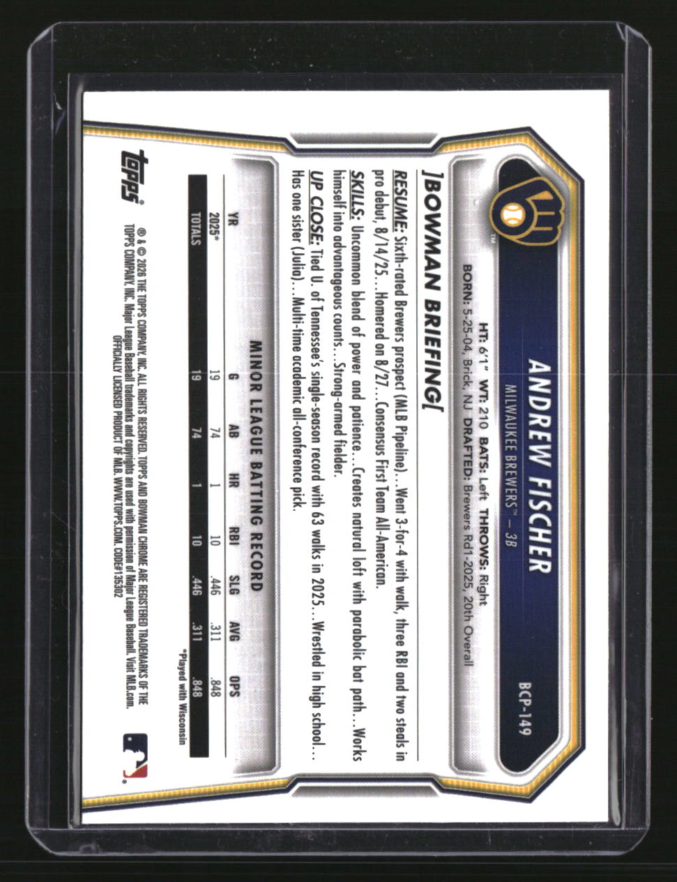 2026 Bowman Sapphire Edition Andrew Fischer