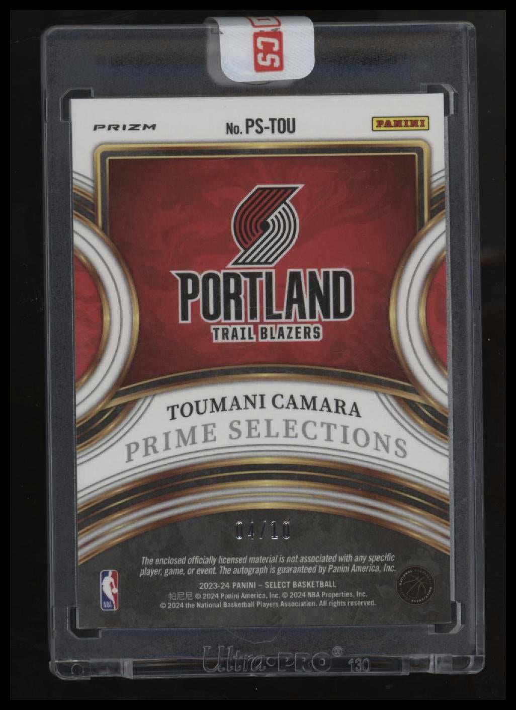 2023-24 Panini Select Toumani Camara Prime Selections Sig. Gold Prizms #/10