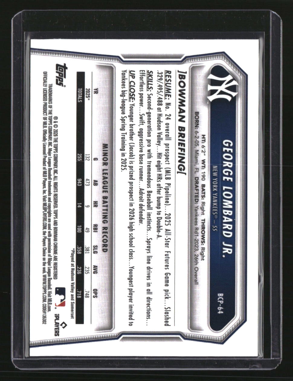 2026 Bowman Sapphire Edition George Lombard Jr.