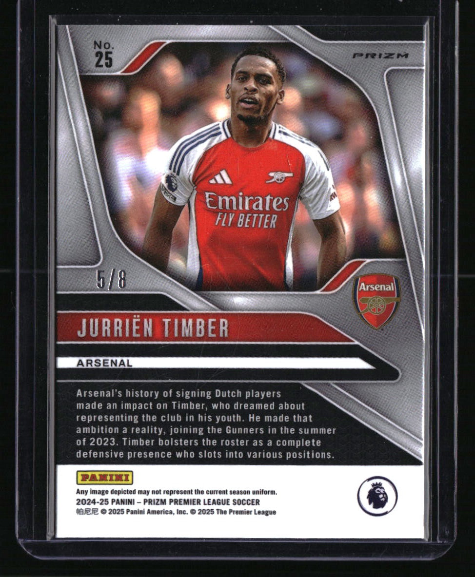 2024-25 Panini Prizm Premier League #25 Jurrien Timber Blue Shimmer #/8