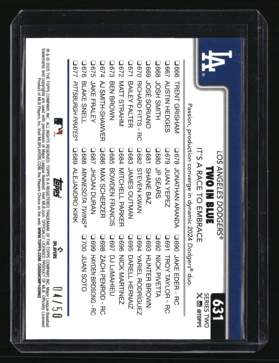 2025 Topps Two in Blue: It’s a Race to Embrace Gold Foil #/50