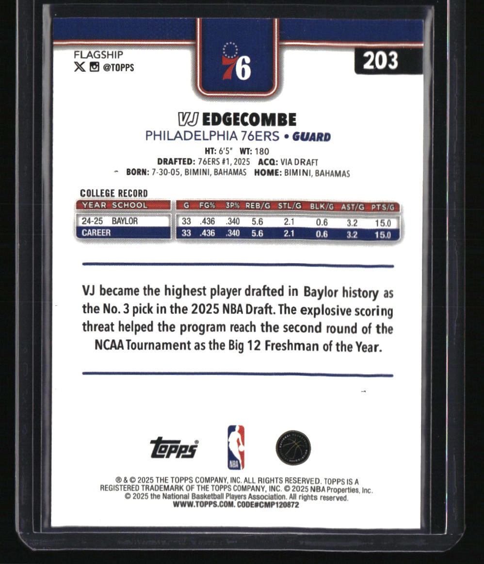 2025-26 Topps VJ Edgecombe Holo Foil