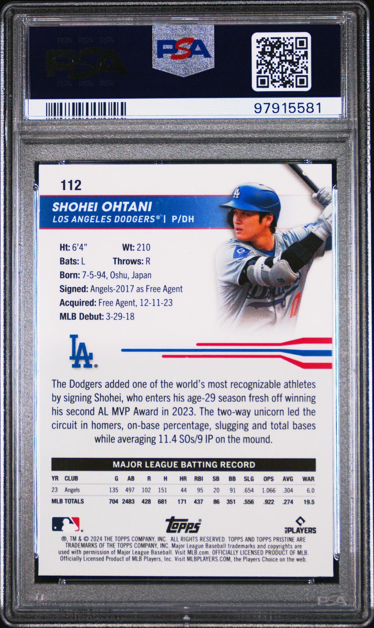 2024 Topps Pristine Shohei Ohtani Green Refractor PSA 10