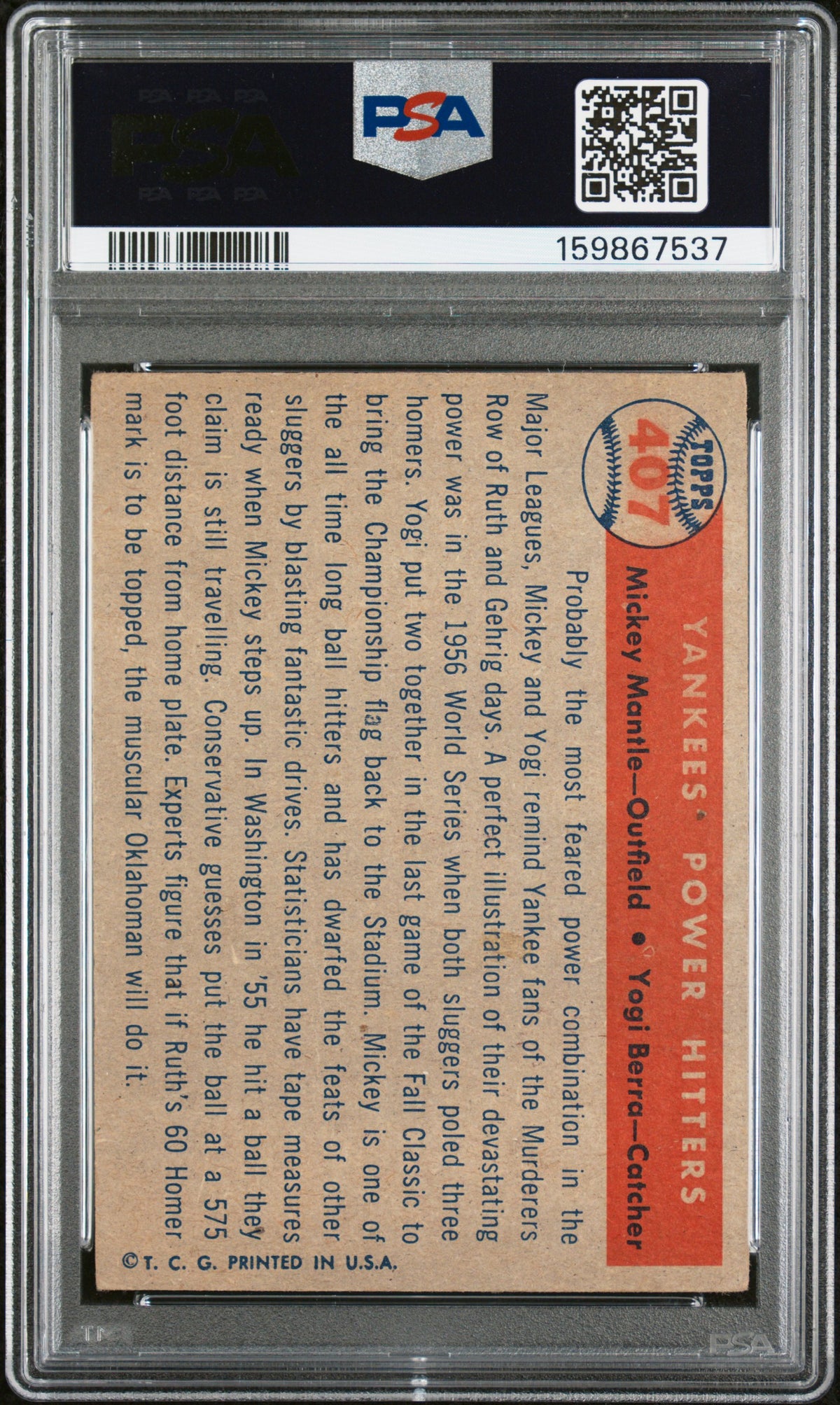 1957 Topps Mantle/Berra Yankees' Power Hitters PSA 3