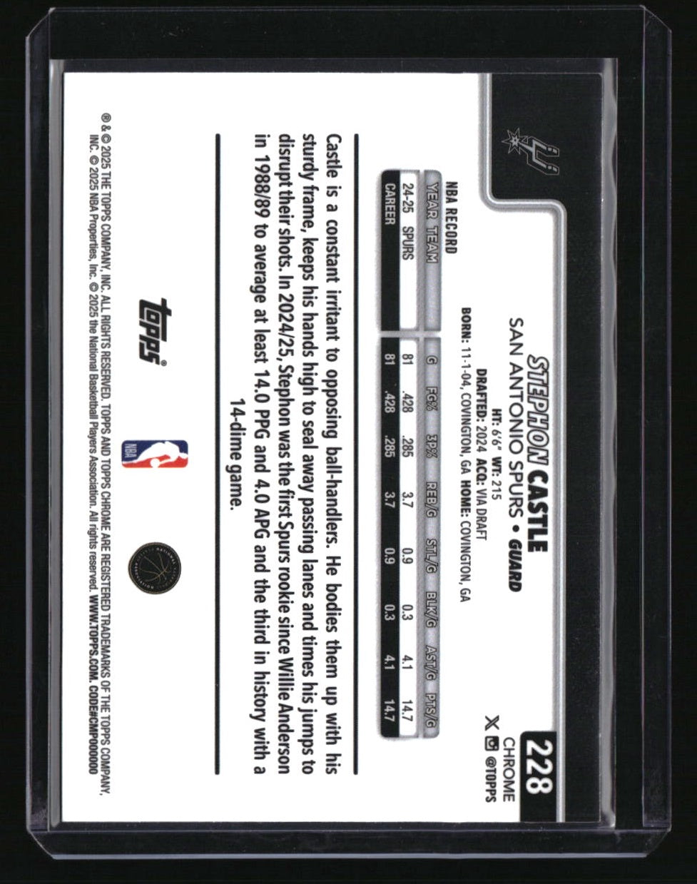 2025-26 Topps Chrome Stephon Castle Yellow Refractor #/275