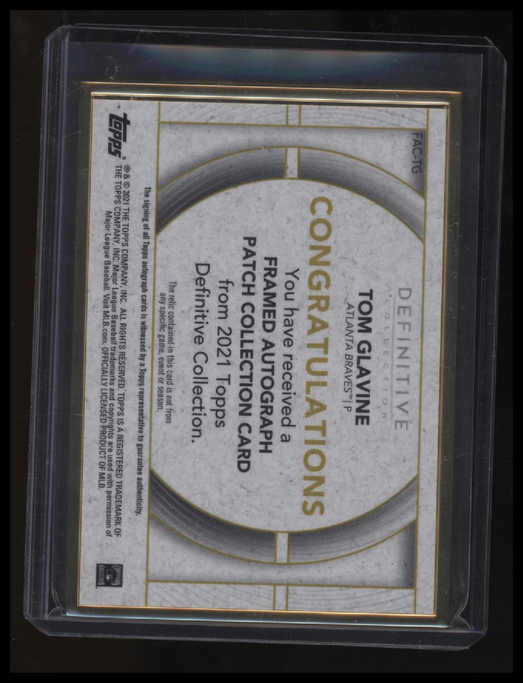2021 Topps Definitive Collection - Framed Autographed Patch Tom Glavine #/20