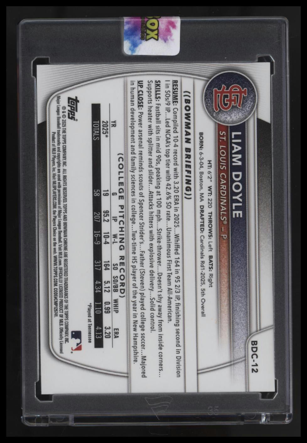 2025 Bowman Draft Liam Doyle Chrome Stained Glass
