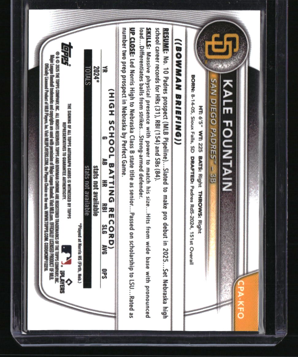 2025 Bowman Chrome Kale Fountain Prospect Autographs Blue #/150