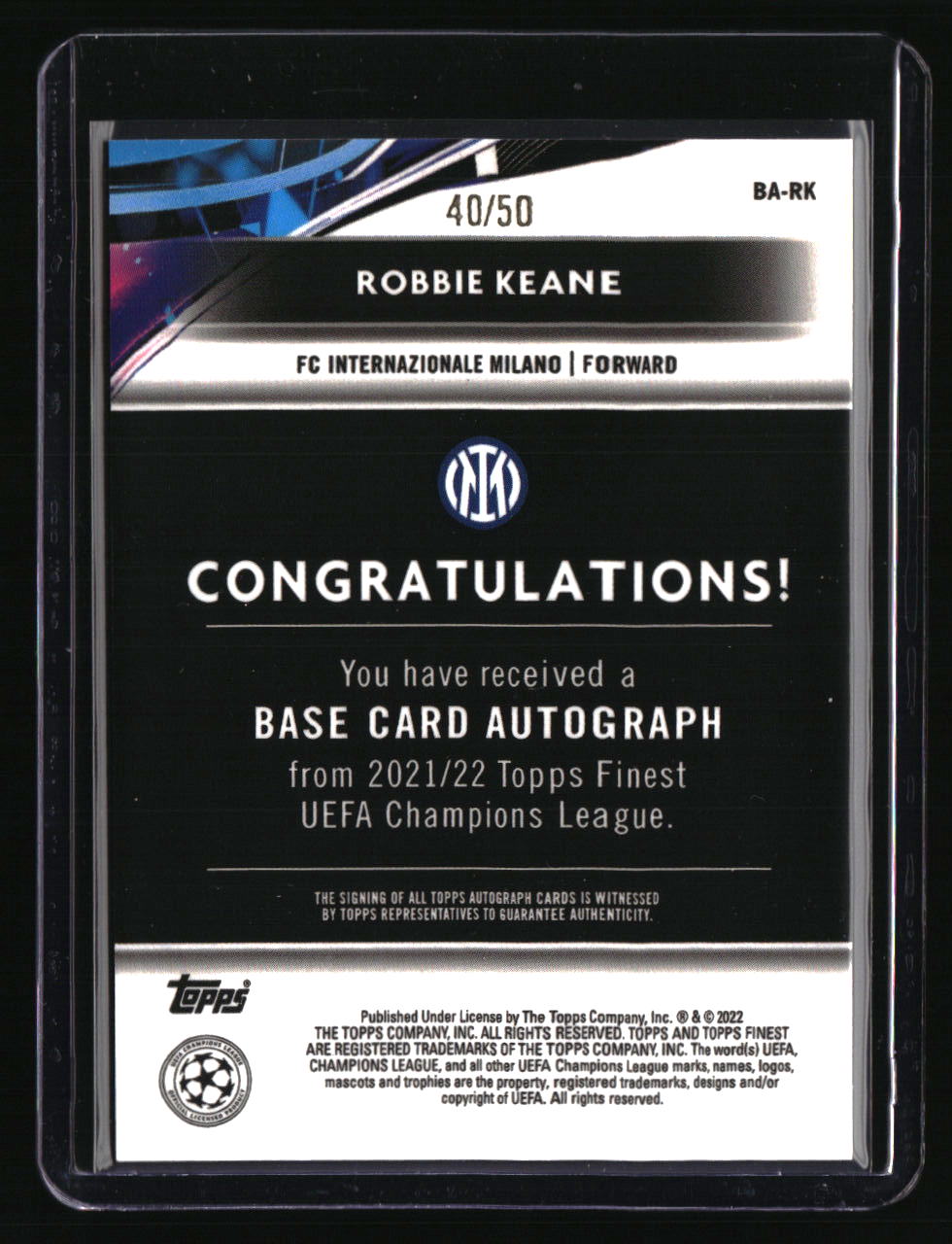 2021-22 Finest UEFA Champions League Robbie Keane Autographs Gold Refractor #/50