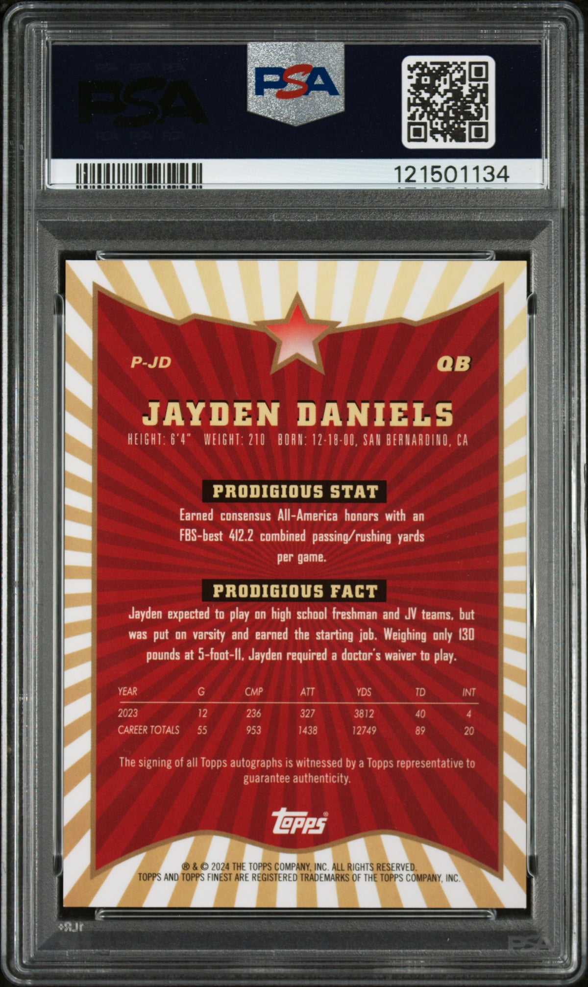 2024 Topps Finest Prodigies Autographs Jayden Daniels PSA 10