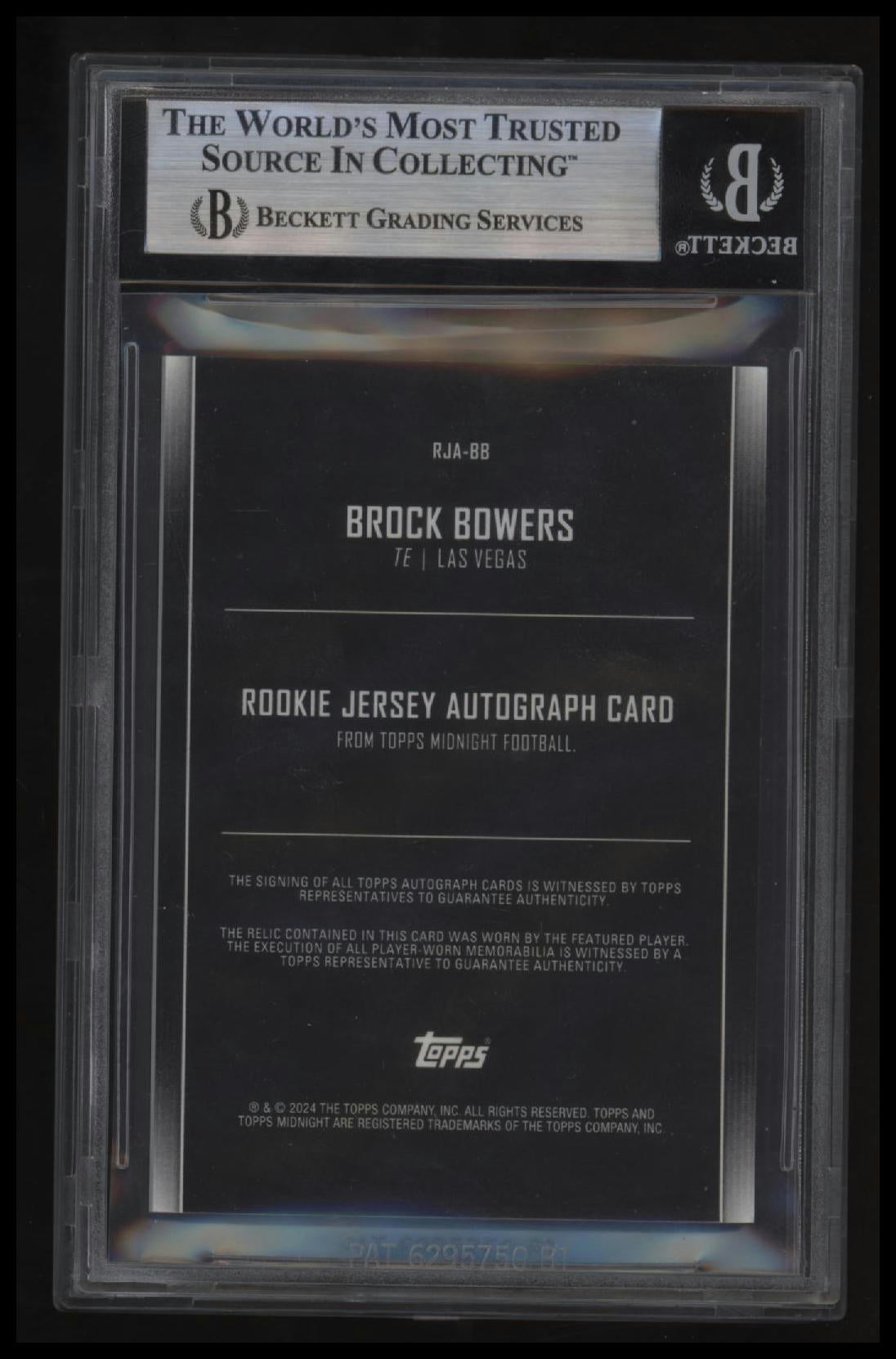 2024 Topps Midnight Rookie Jersey Autographs Moon Beam Brock Bowers BGS 7.5