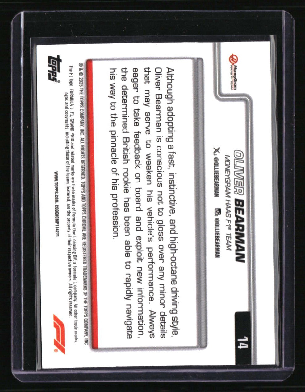 2025 Topps Chrome Formula 1 Oliver Bearman Pink Refractor #/250