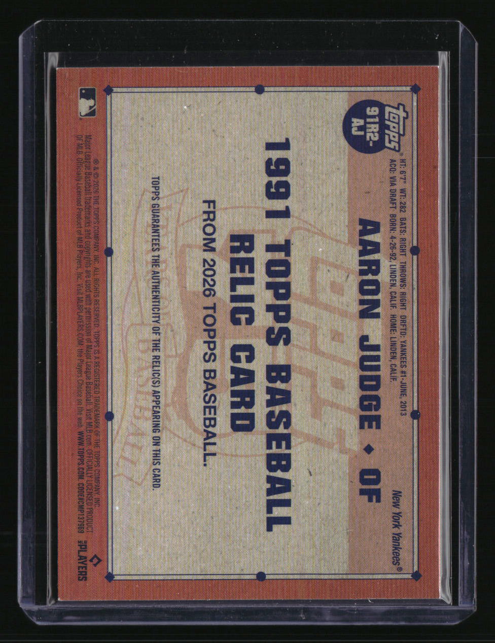 2026 Topps Aaron Judge 1991 Topps Baseball 35th Anniversary Relics (Series Two)