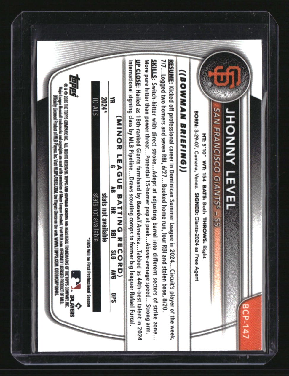 2025 Bowman Jhonny Level Chrome Prospects Wave Refractor #/350