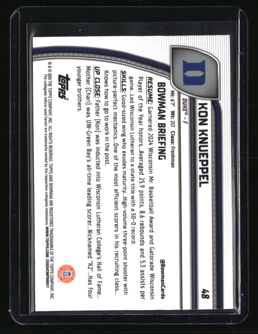 2024-25 Bowman University Chrome Sapphire Kon Knueppel