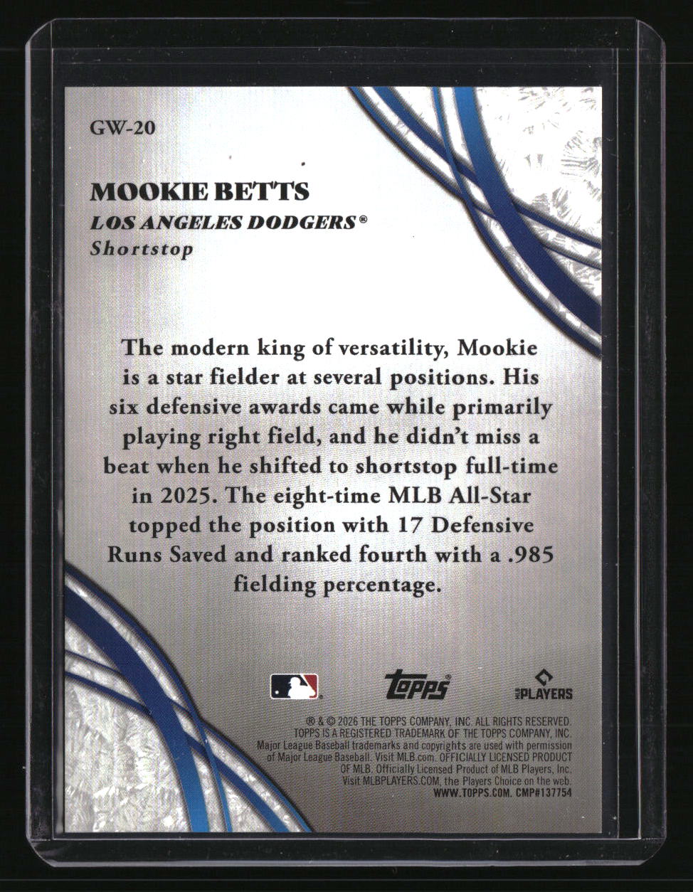 2026 Topps Mookie Betts Glove Work Green Foil #/99