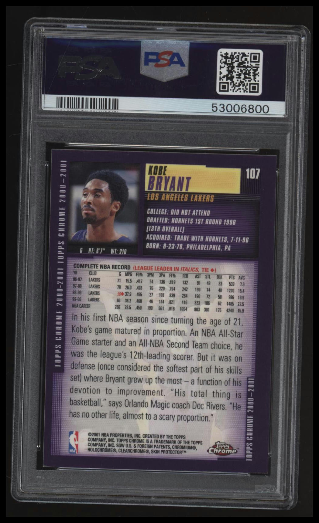 2000 Topps Chrome Kobe Bryant PSA 9