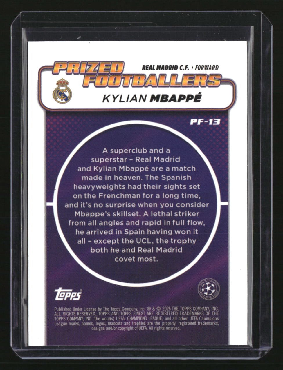 2024-25 Finest UEFA Club Competition Kylian Mbappé Prized Footballer Blue #/150