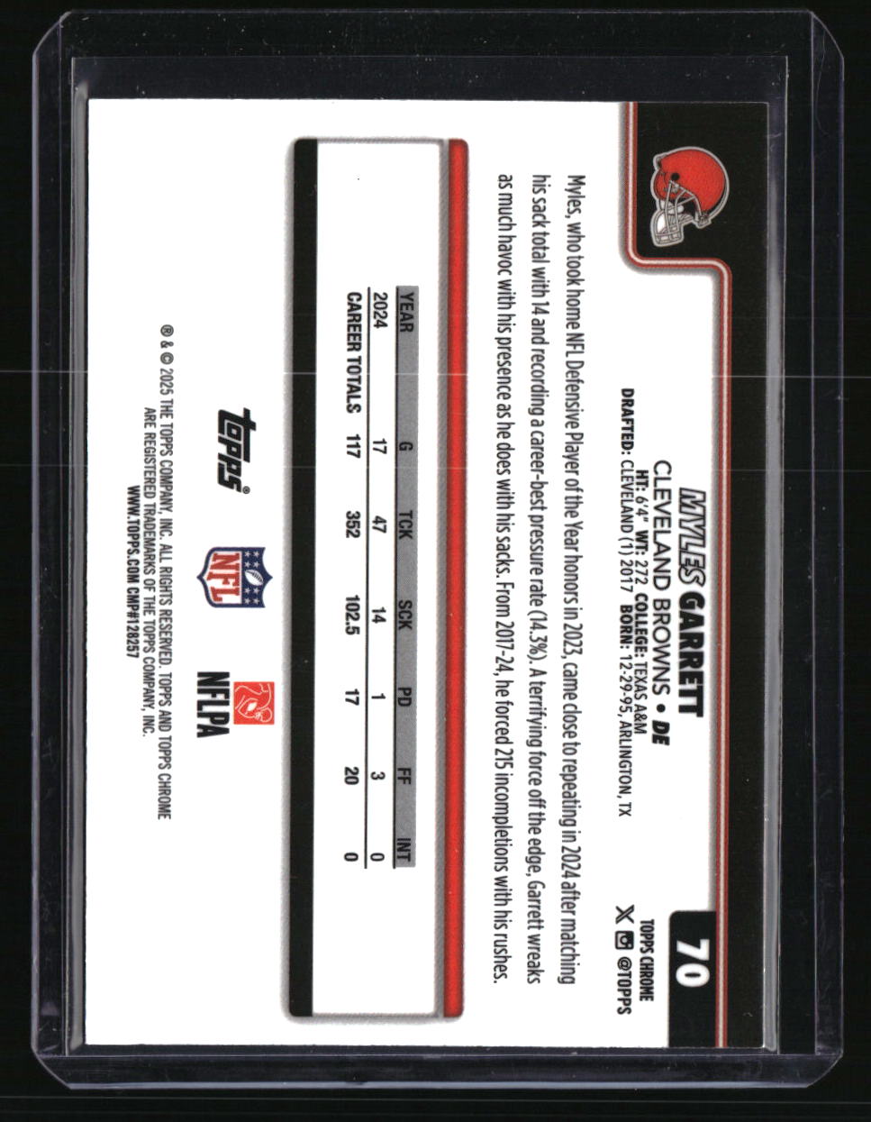 2025 Topps Chrome Myles Garrett Green Lava Refractor #/99