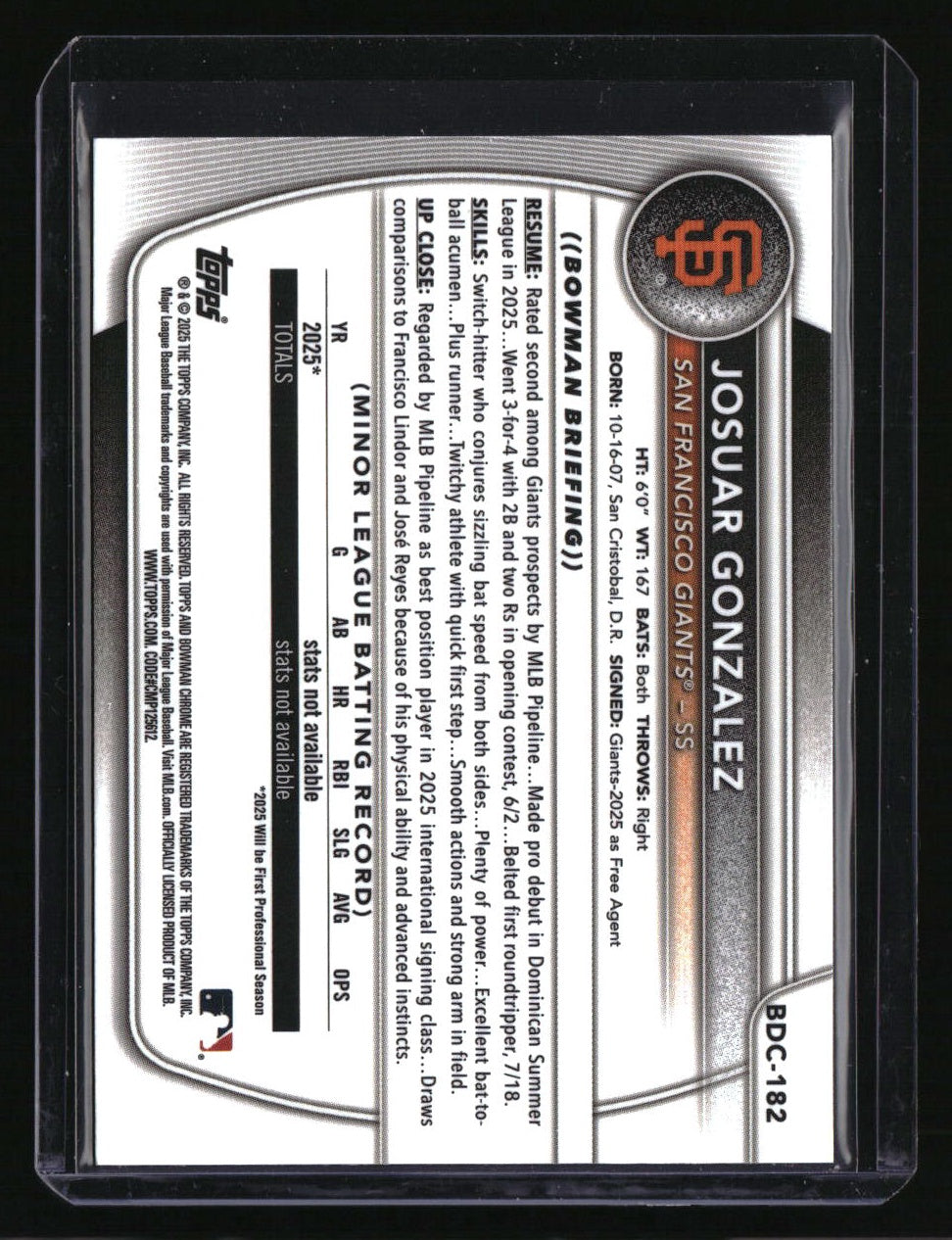 2025 Bowman Draft Josuar Gonzalez Chrome Yellow Refractor #/75