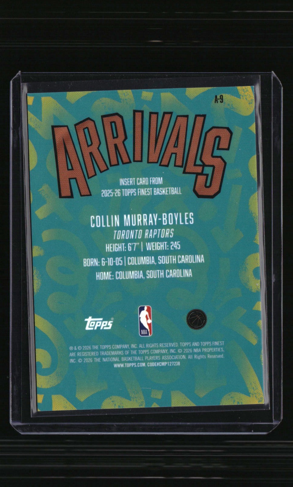 2025-26 Finest Collin Murray-Boyles Arrivals Orange Refractor #/25