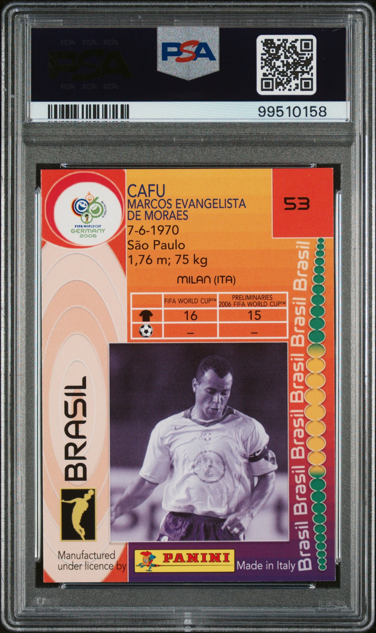 2006 Panini World Cup Germany Cafu Germany PSA 7