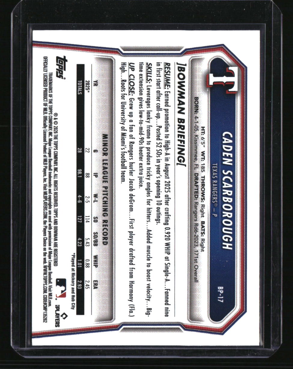 2026 Bowman Caden Scarborough Prospects Bowman Logo Pattern
