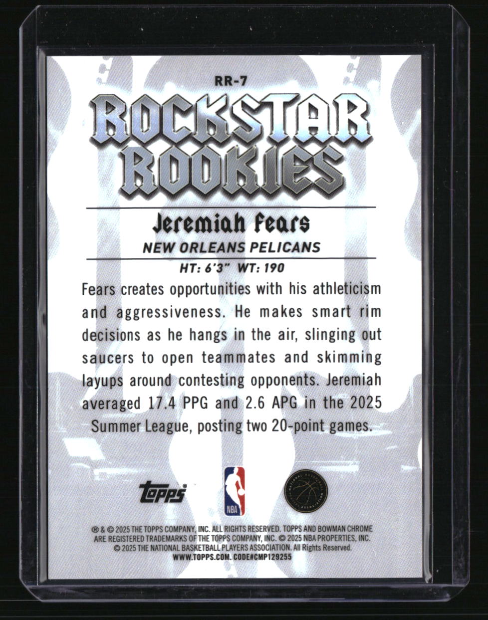 2025-26 Bowman Jeremiah Fears Rockstar Rookies Gold Geometric #/50