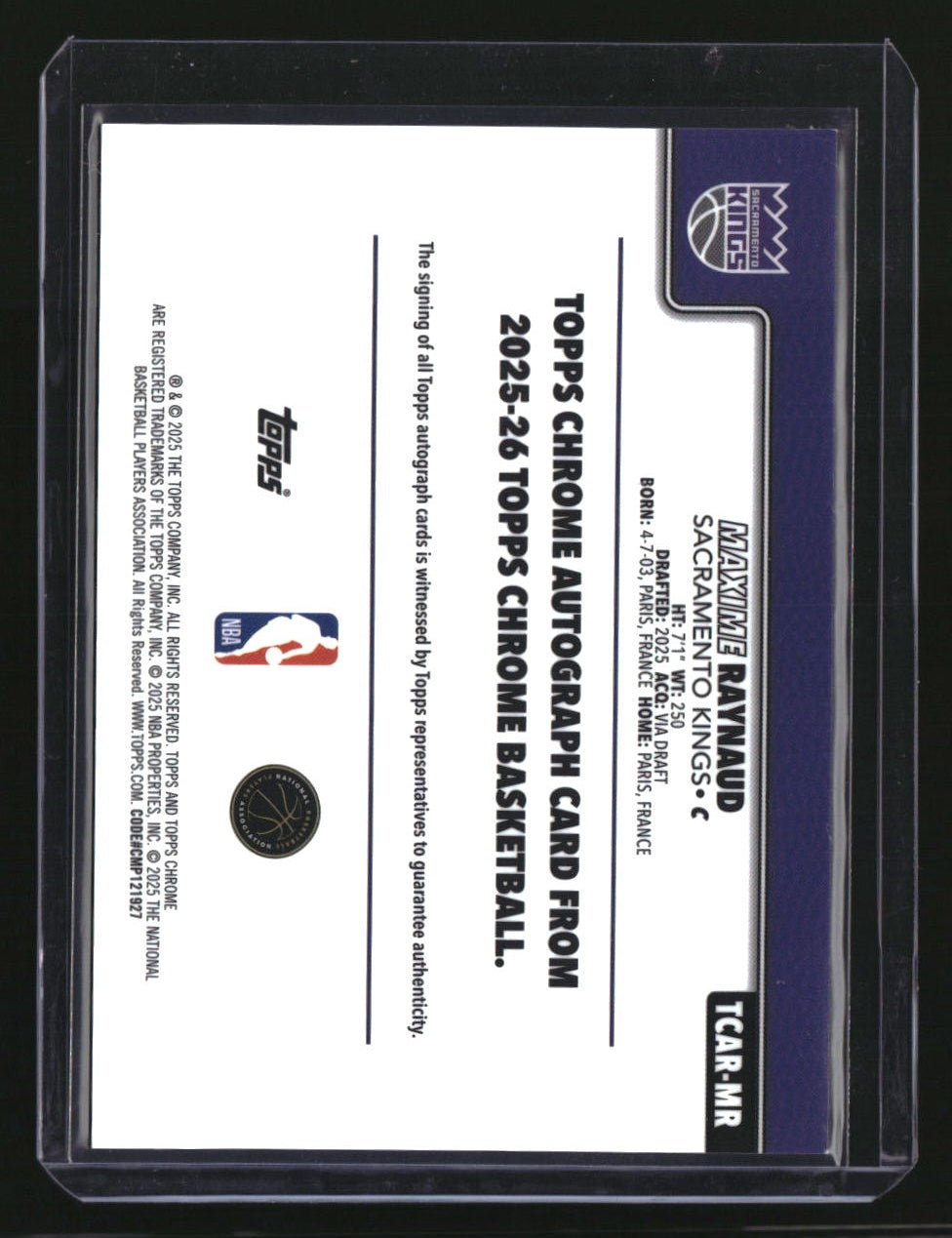 2025-26 Topps Chrome Maxime Raynaud Chrome Rookie Autographs