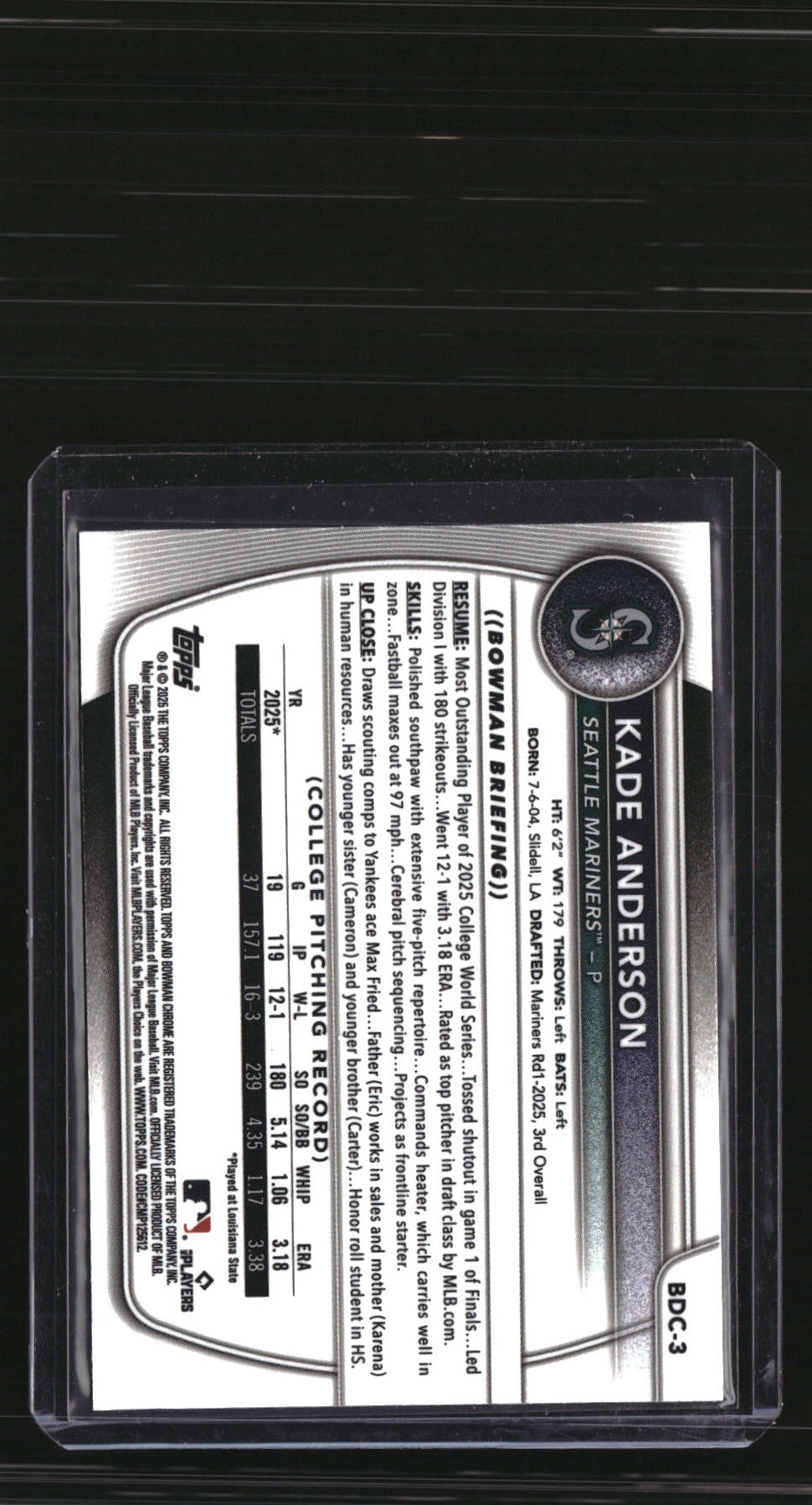 2025 Bowman Draft Kade Anderson Chrome Aqua Reptilian Refractor #/125